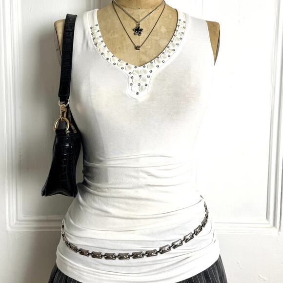 Gerry Weber white v neck tank with bedazzled neckline Y2K Fairycore size S - Picture 4 of 7